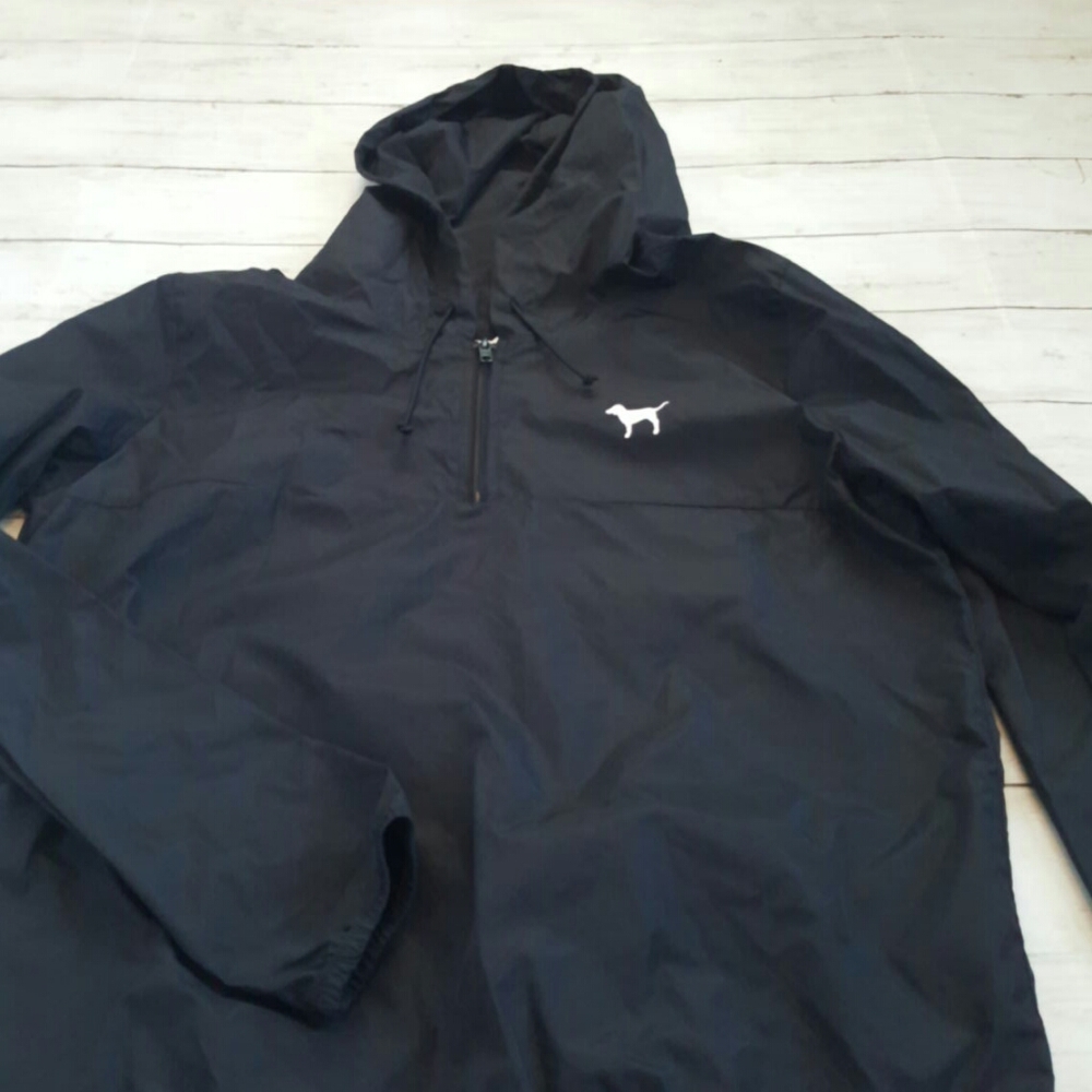 PINK victoria's secret windbreaker pullover black lightweight quarter zip‎ XS - Picture 2 of 6